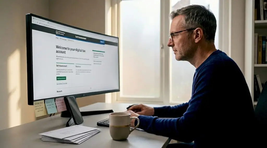 Man logging into HMRC digital tax account