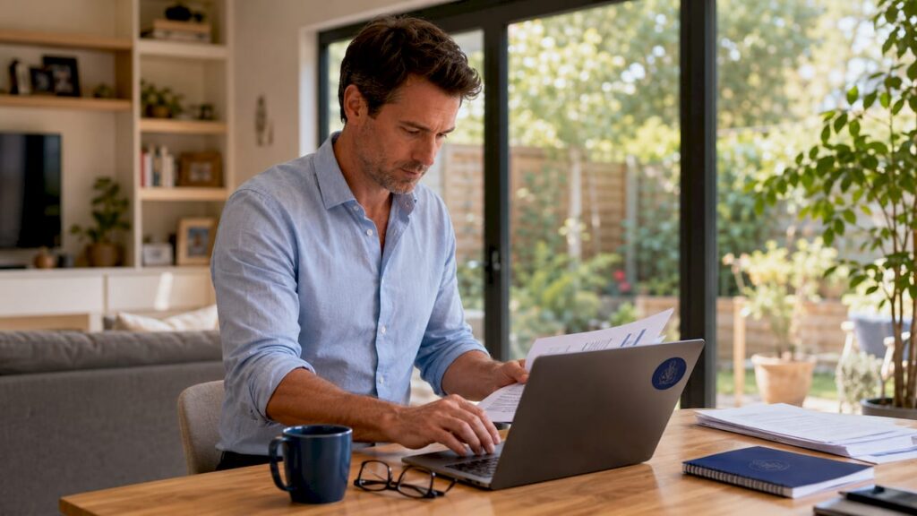 Sole trader setting up digital tax records at home