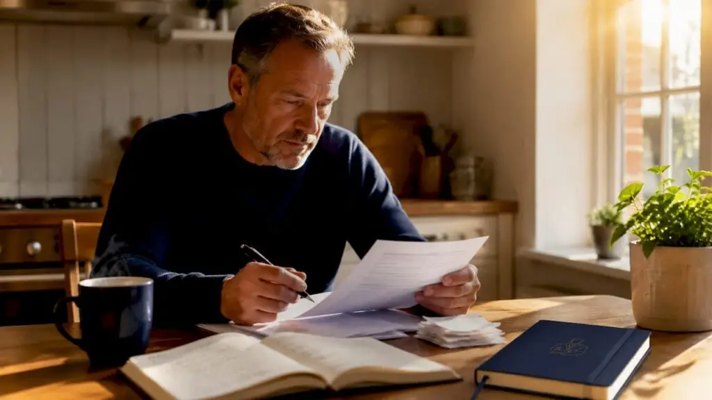 Man reviewing sole trader tax paperwork