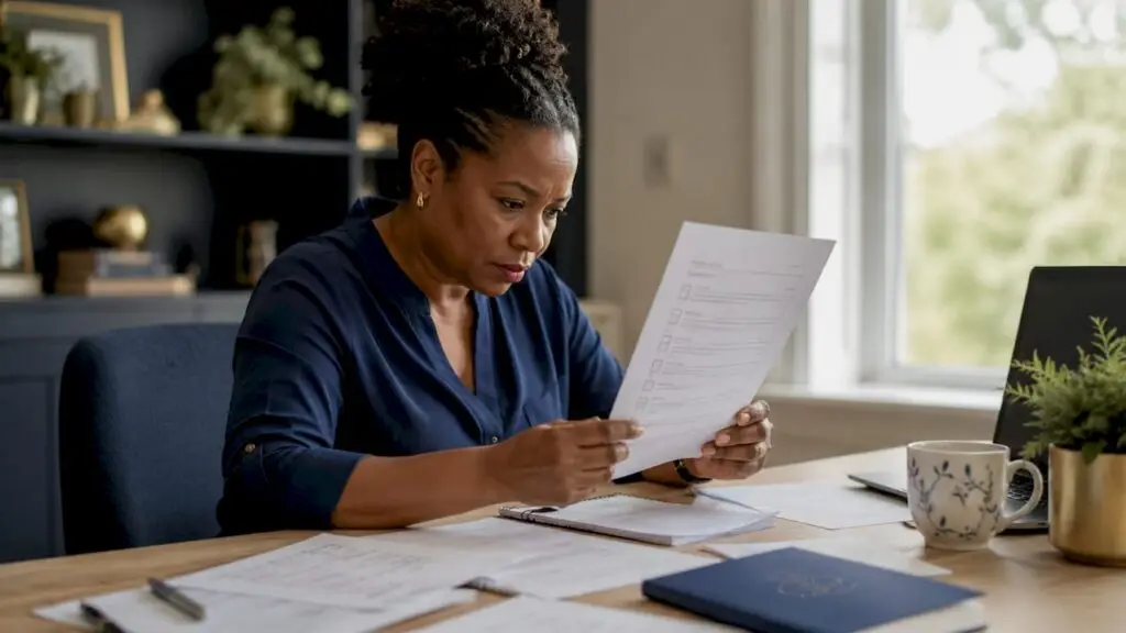 Woman reviewing Making Tax Digital checklist at desk