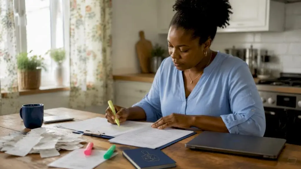 Sole trader reviewing Making Tax Digital paperwork at home