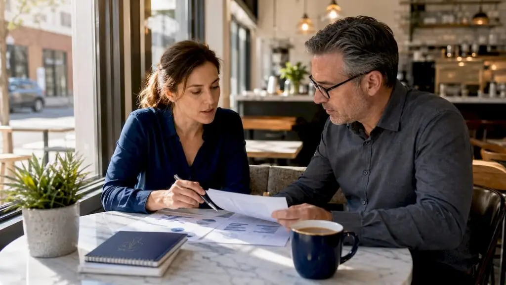 Small business owner consulting accountant