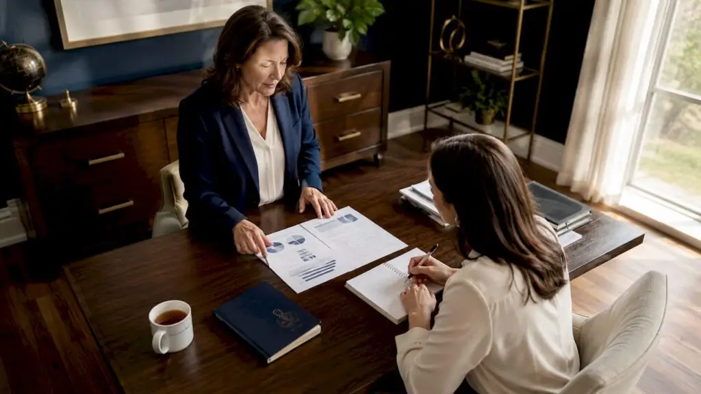 Business owner consulting tax professional at table