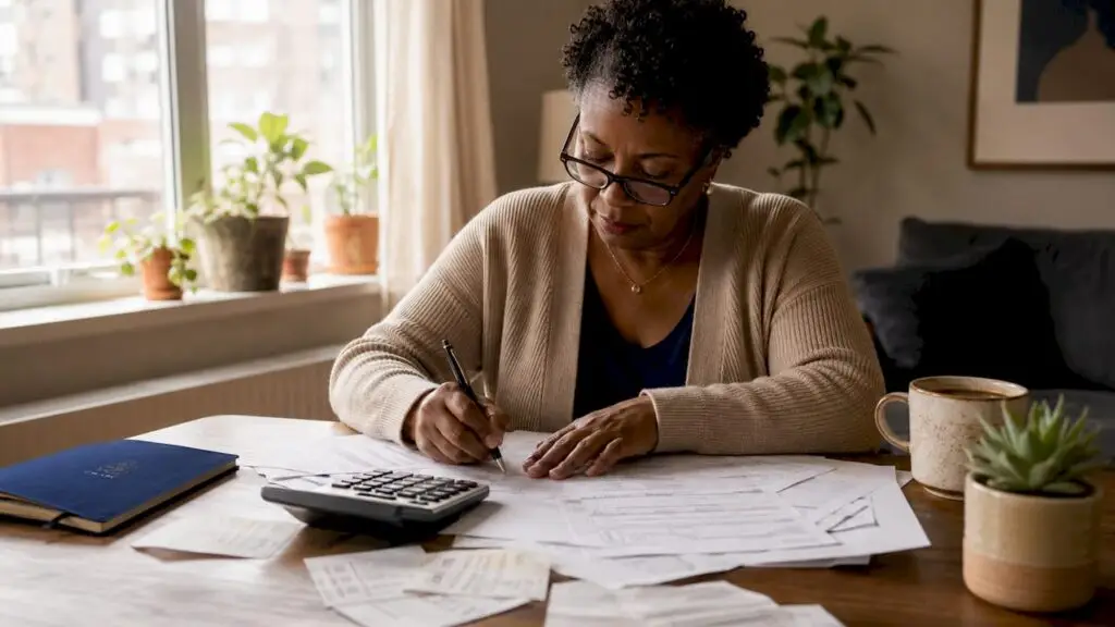 Small business owner completing tax return paperwork