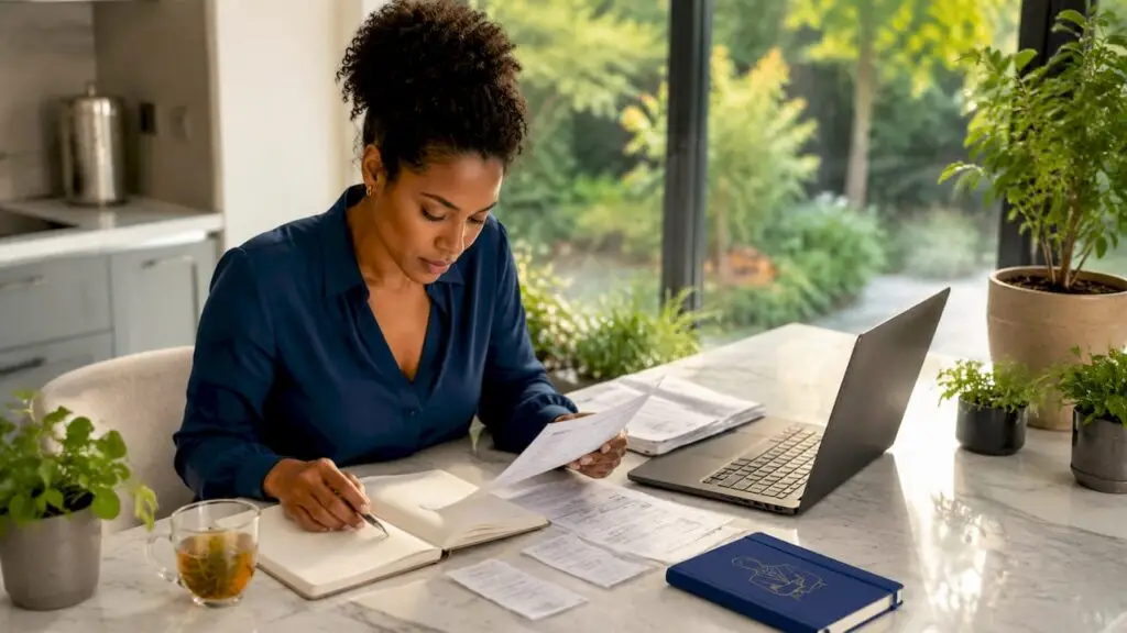 Small business owner reviewing tax invoices