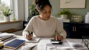 Woman sorting business expense receipts