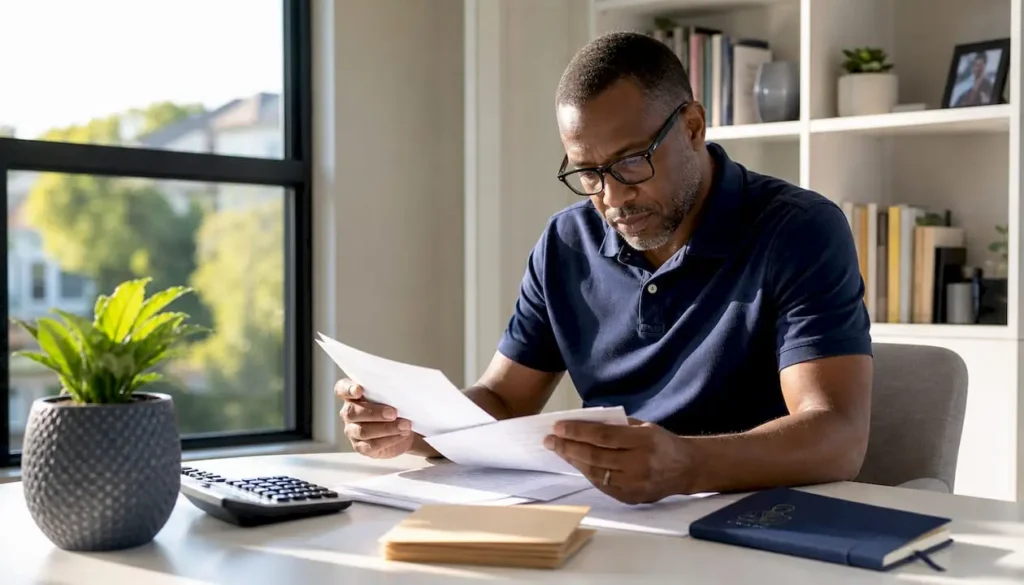 Landlord reviewing rental income paperwork