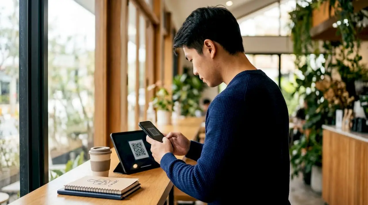 Man setting up authenticator app on smartphone