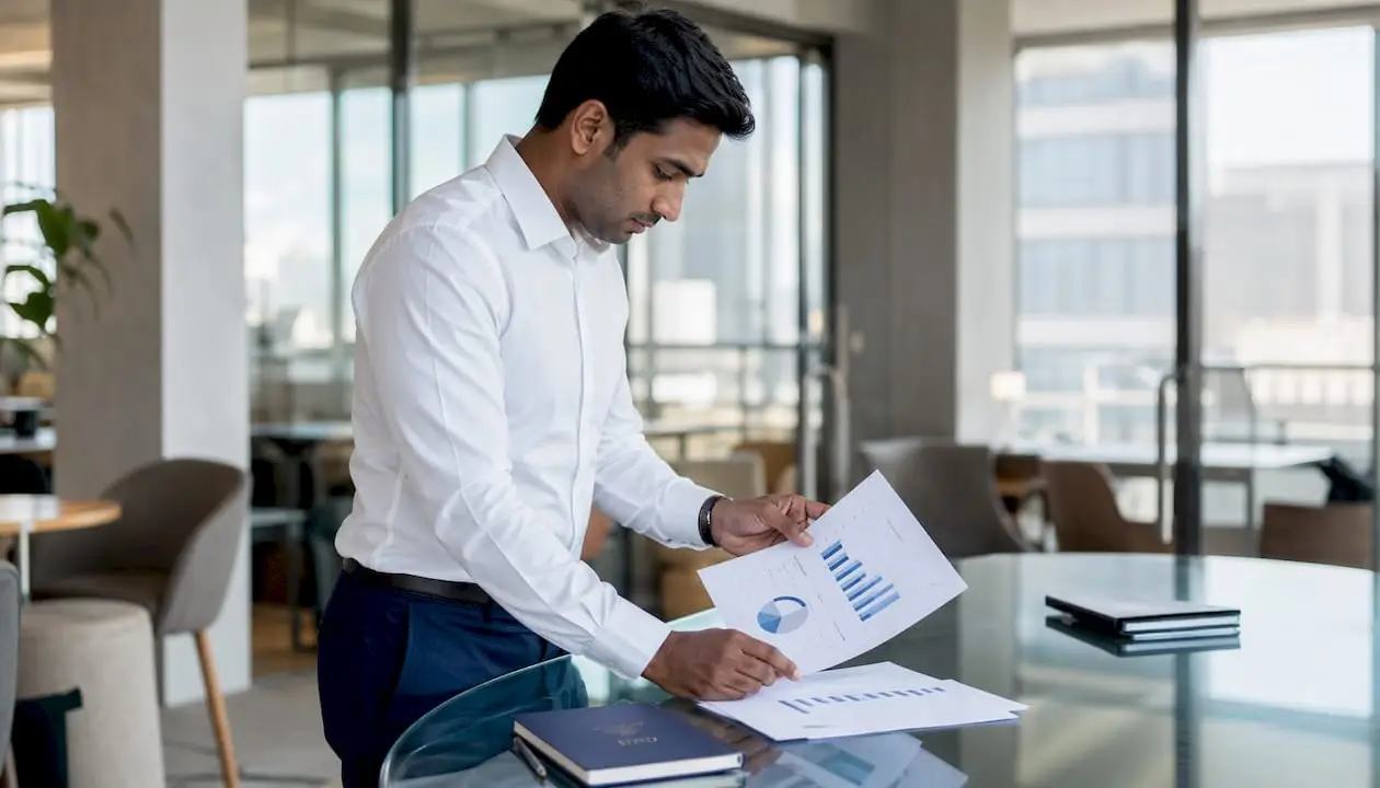 Man reviewing active company finances