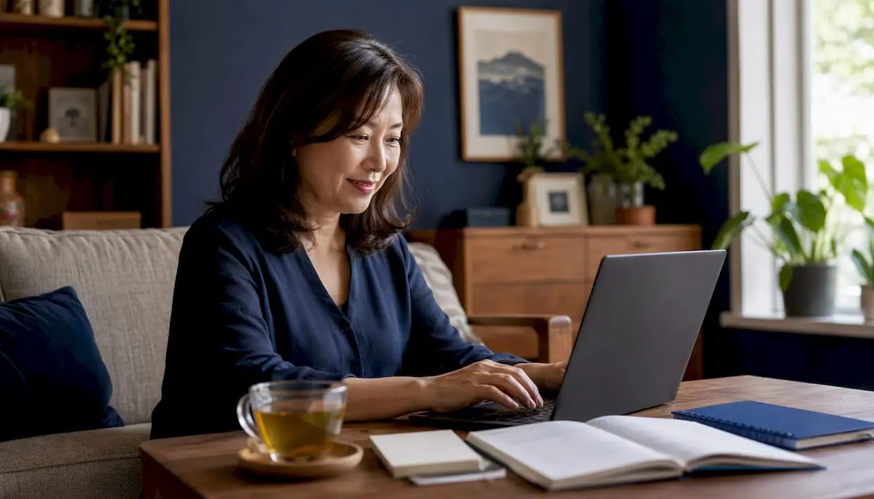 Landlord filing rental income tax on laptop at home