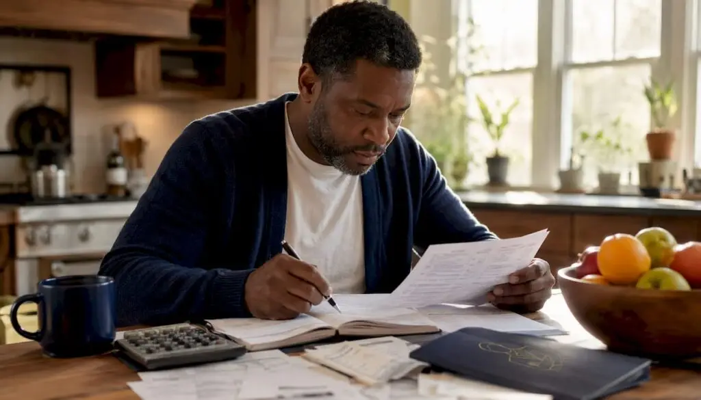 Landlord reviewing rental tax paperwork at home