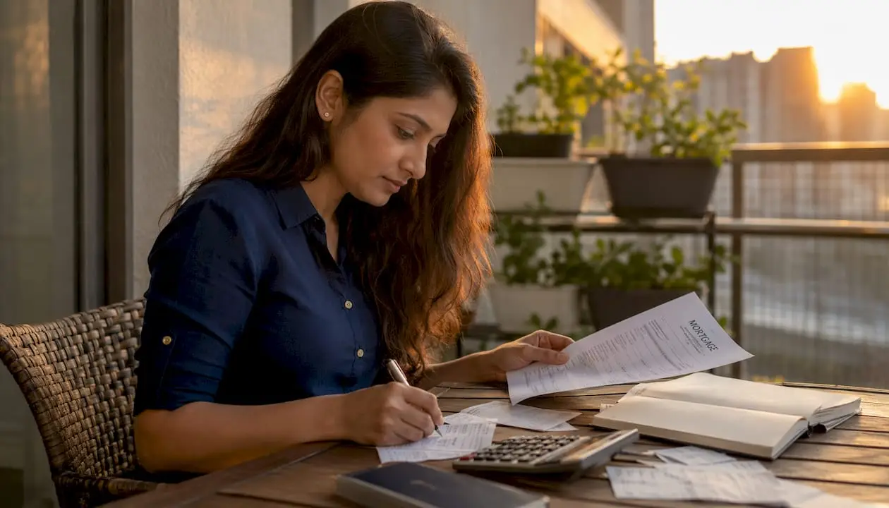 Hands calculating mortgage interest and expenses