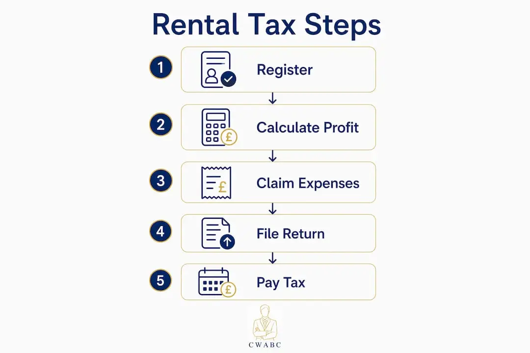 Infographic showing rental income tax filing steps