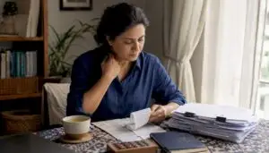 Sole trader organizing income tax paperwork