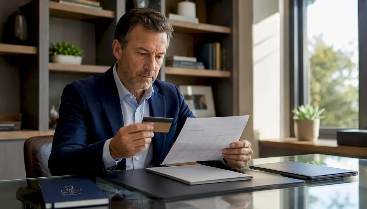 Man comparing personal and business expenses