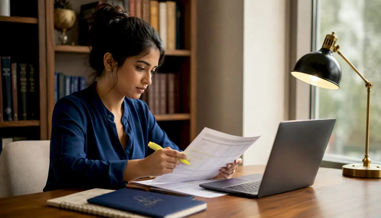 Woman reviewing mortgage interest documents