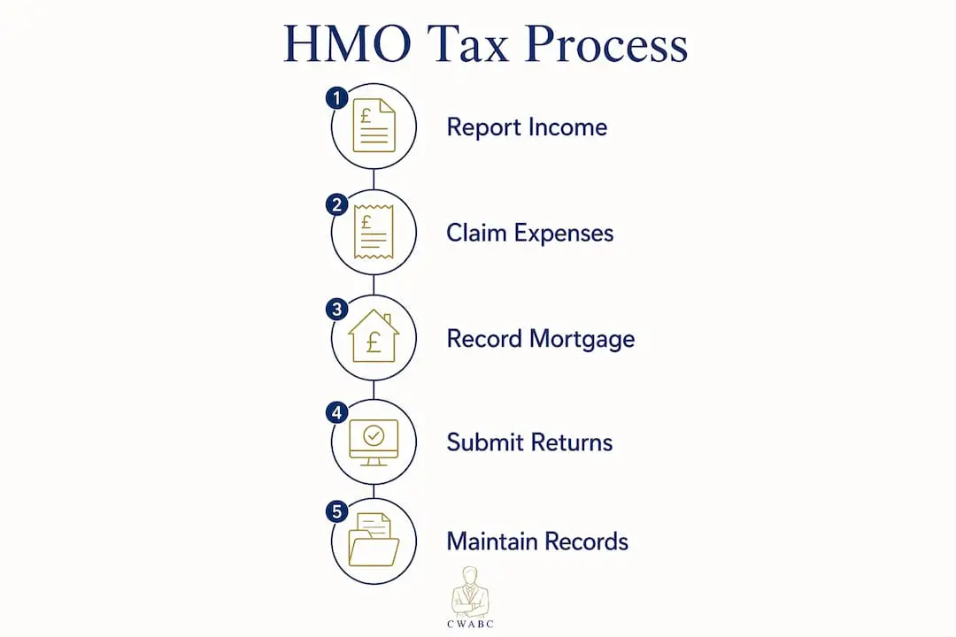 Infographic showing step-by-step HMO tax process