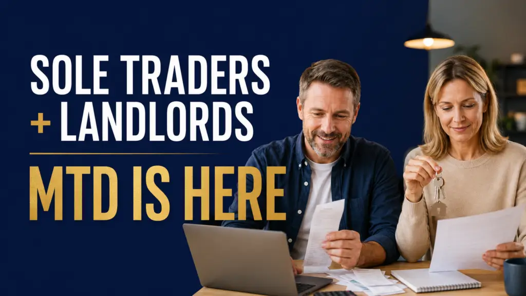 Sole trader and landlord reviewing financial paperwork on a laptop as the Making Tax Digital (MTD) deadline approaches.