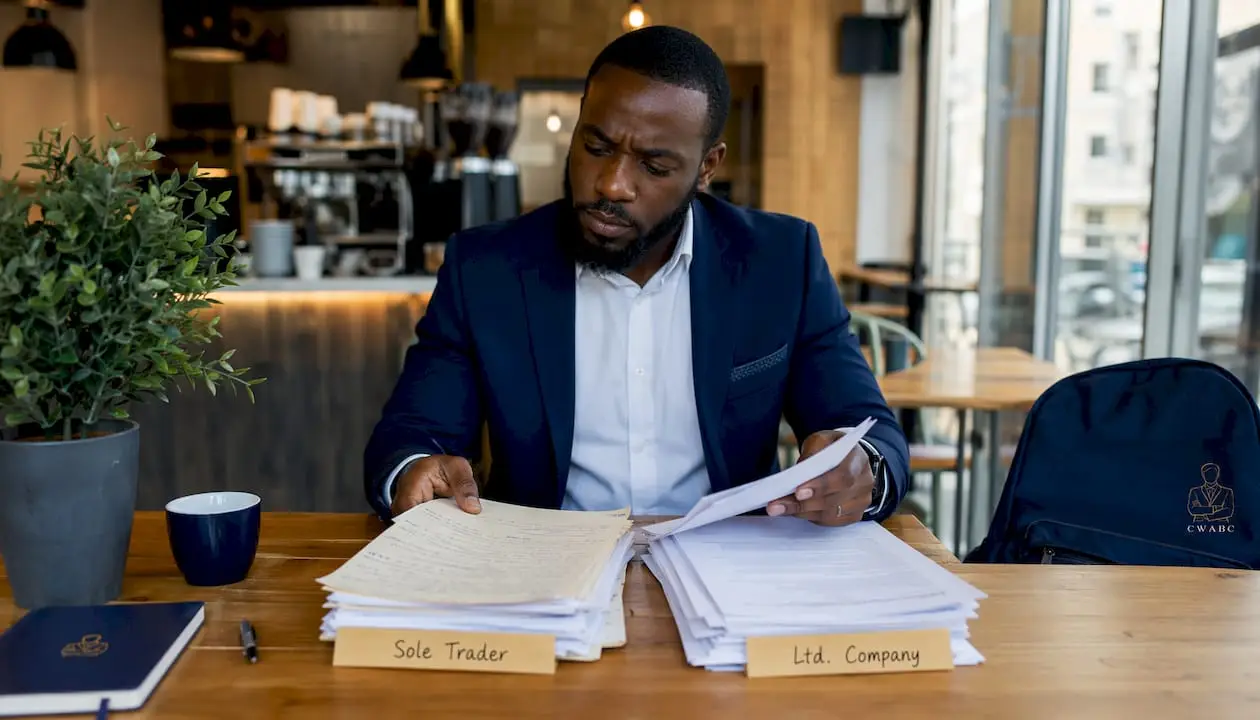 Hands comparing sole trader and limited company documents
