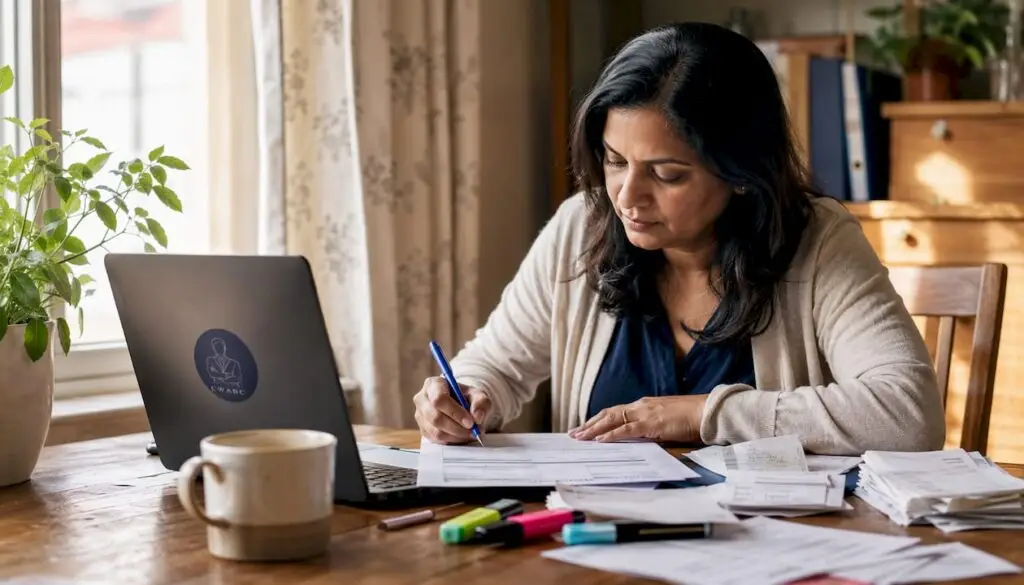 Woman registering as sole trader at home