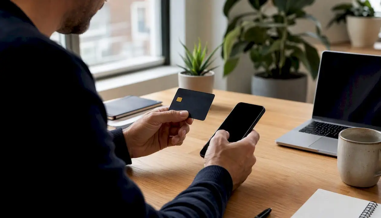 Hands entering card payment details on smartphone