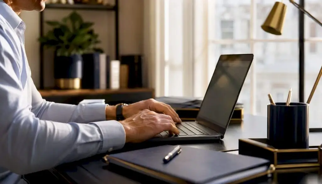 Hands entering corporation tax payment details on laptop
