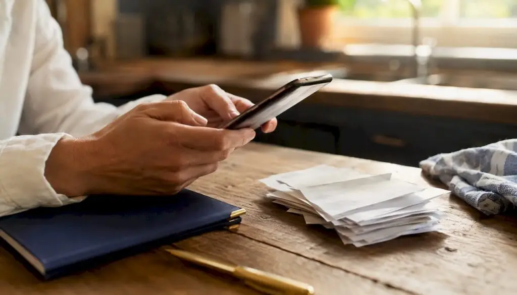Hands photographing receipts with smartphone