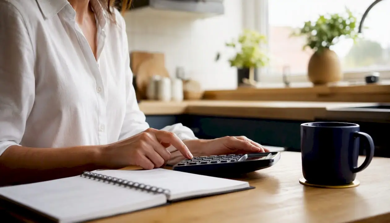 Hands calculating budget in home office