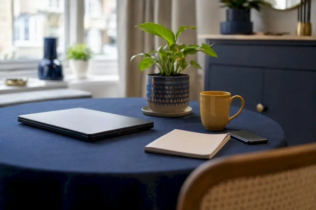 Neat home workspace with laptop and coffee cup