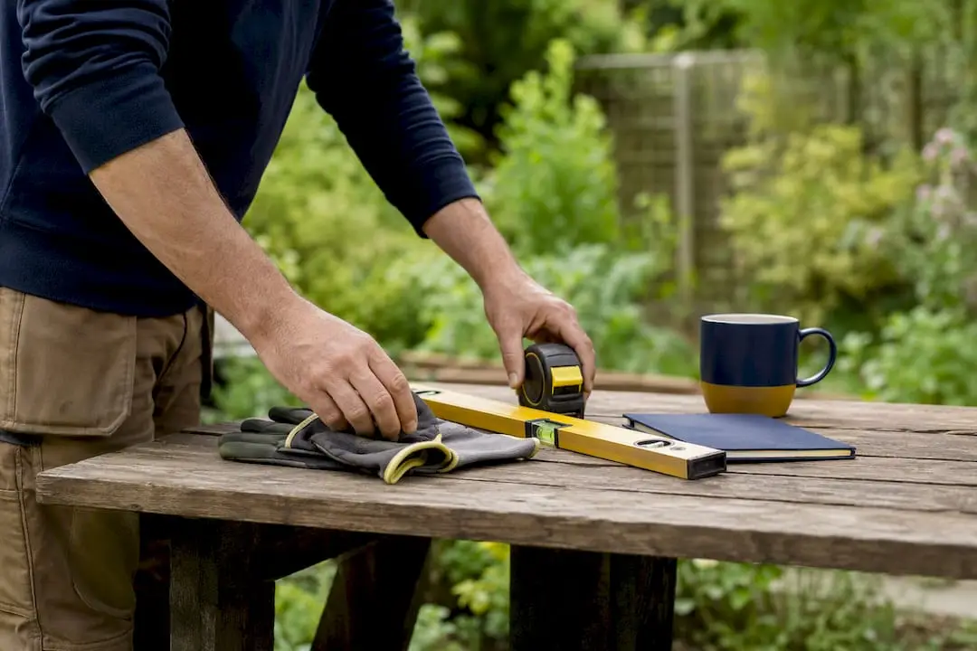Hands arranging construction subcontractor tools