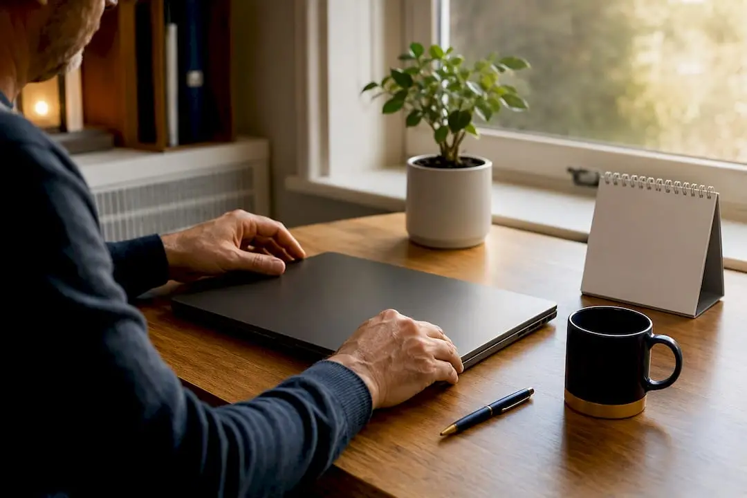 Hands setting CIS inactivity status on laptop