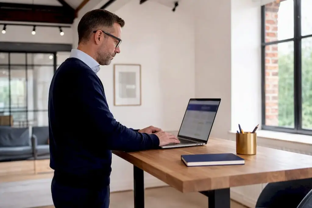 UK accountant reviewing small-business accounts