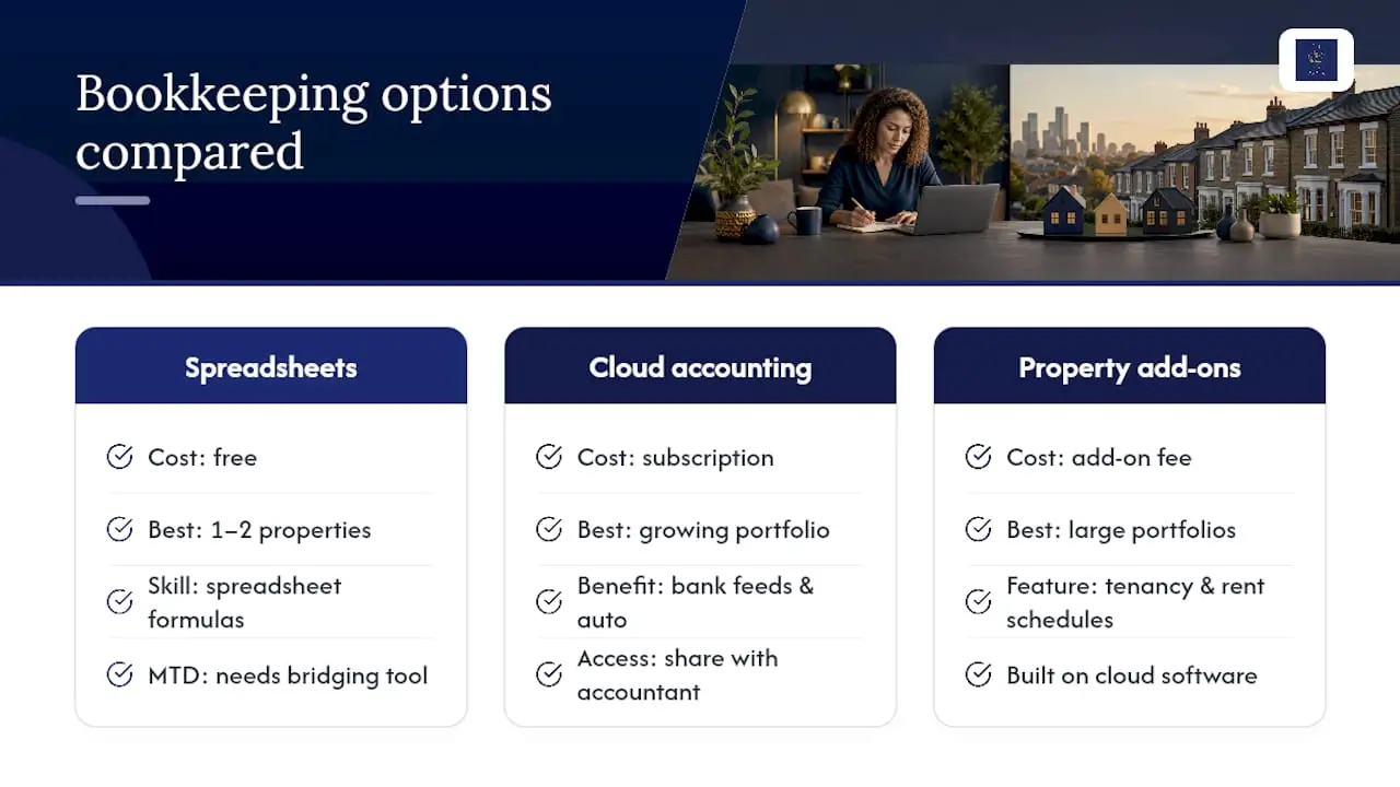 Spreadsheets, cloud accounting and property software: what actually fits — overview diagram
