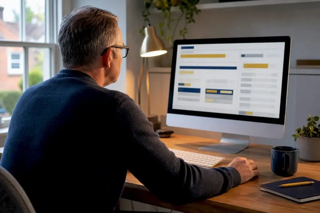 Business owner reviewing bank reconciliation