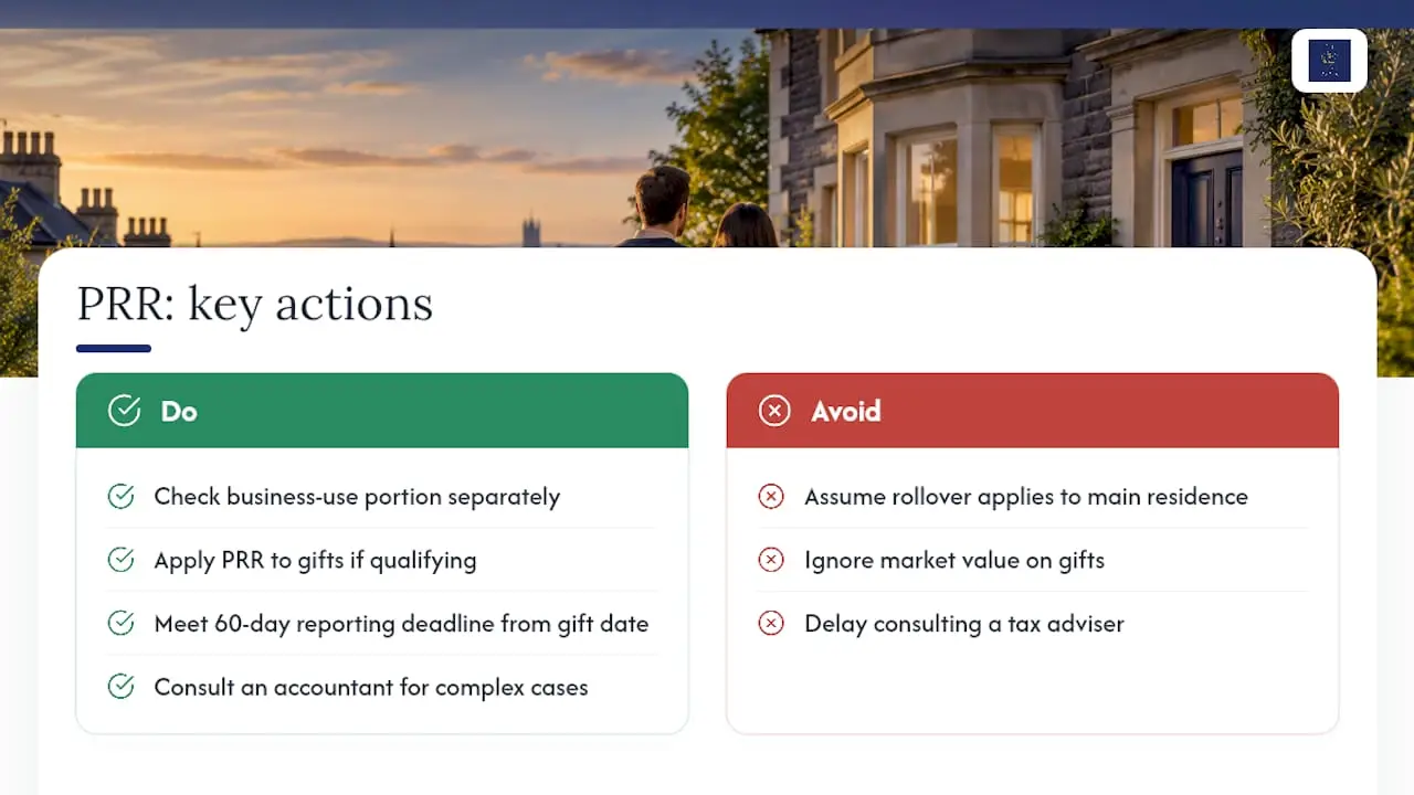 PRR alongside rollover relief and gifted property rules — overview diagram