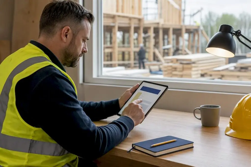 Contractor reviewing construction VAT invoice
