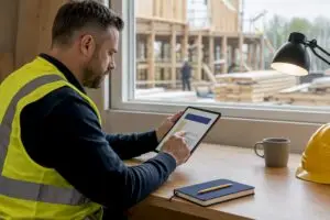 Contractor reviewing construction VAT invoice