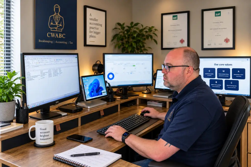 Chris White, AAT Licensed Accountant at CWABC, working in his Tonbridge office