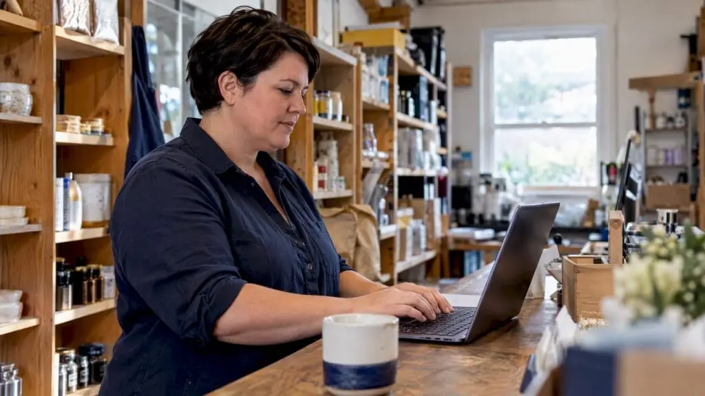 Shop owner entering a VAT code in QuickBooks