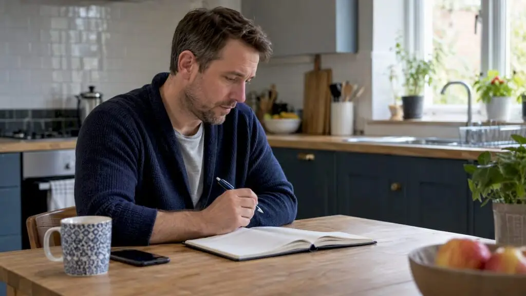 Sole trader reviewing a paper diary