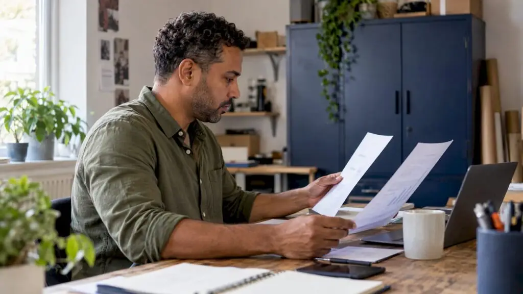 Small business owner reviewing management accounts